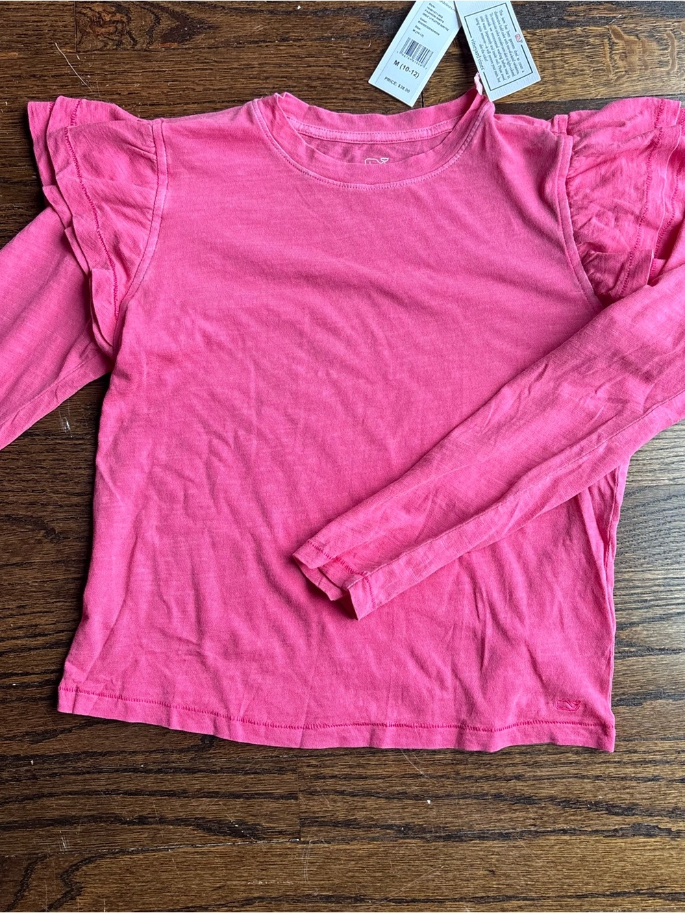 Vineyard Vines Girls Surftee Pink Ruffle Long Sleeve Cotton T-Shirt M 10-12